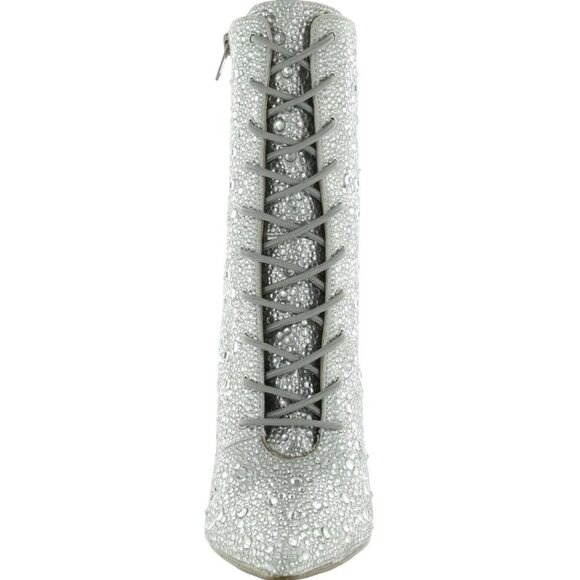 NWT Steve Madden Valency Crystal Embellished Lace Up Stiletto Heeled Ankle Boots - Picture 3 of 10